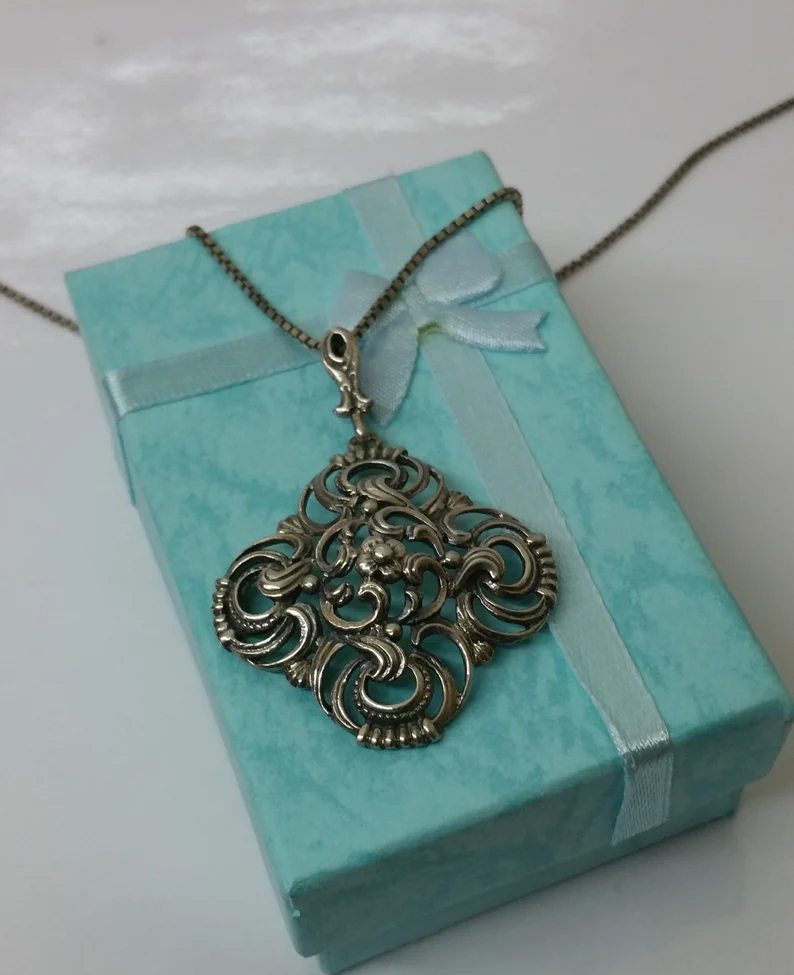 Shabby Vintage Anhänger Tracht Trachtenschmuck Silber 835 Silberschmiede Kunst selten rar SKA628 – Bild 3