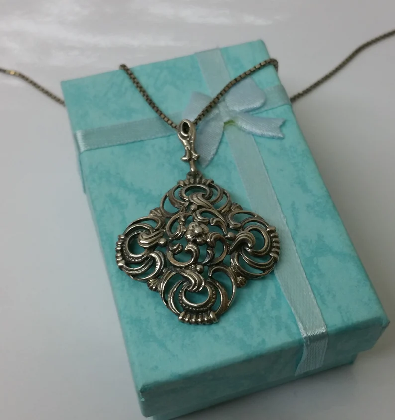 Shabby Vintage Anhänger Tracht Trachtenschmuck Silber 835 Silberschmiede Kunst selten rar SKA628 – Bild 2