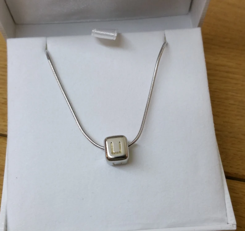 42,5 cm Kette Halskette Schlangenkette 925 Silber Schlangenkette mit Anhänger Silberwürfel U Vintage SKA893 – Bild 3