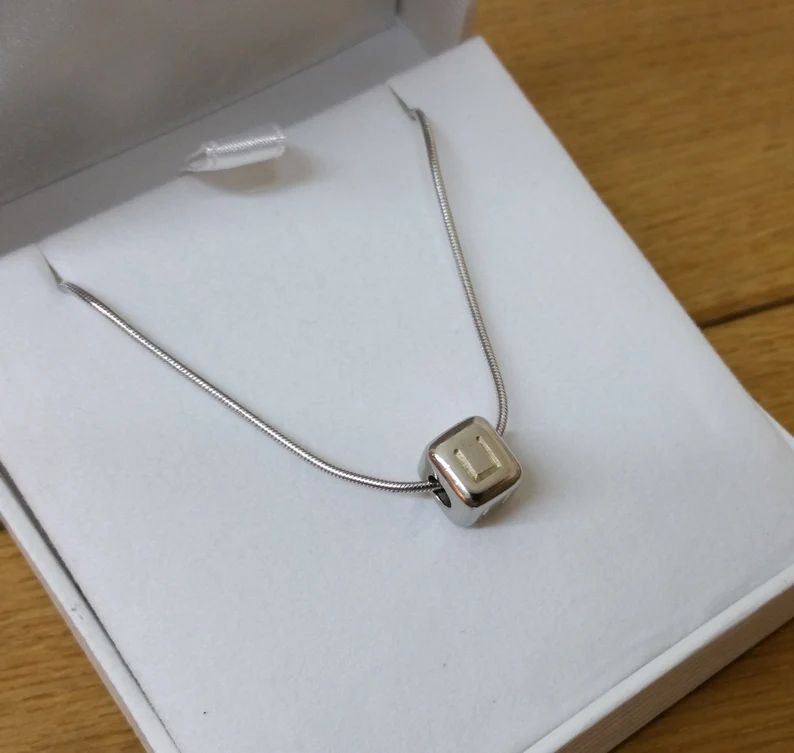 42,5 cm Kette Halskette Schlangenkette 925 Silber Schlangenkette mit Anhänger Silberwürfel U Vintage SKA893 – Bild 4