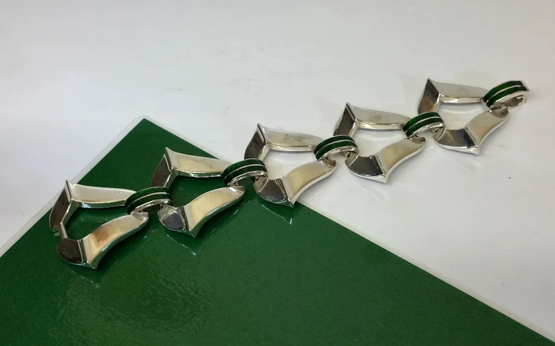 20,5 cm Prächtiges Armband Silber 925 Emaille grün massive Verarbeitung SA202 – Bild 4