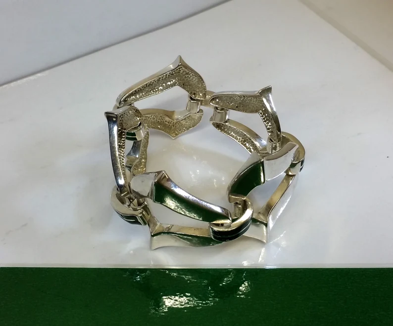 20,5 cm Prächtiges Armband Silber 925 Emaille grün massive Verarbeitung SA202 – Bild 3