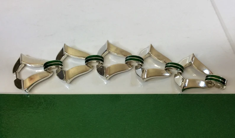 20,5 cm Prächtiges Armband Silber 925 Emaille grün massive Verarbeitung SA202 – Bild 2