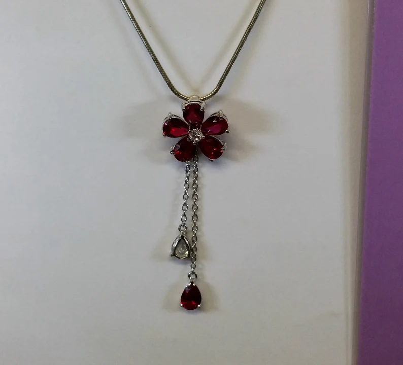 Anhänger Silberanhänger Silber 925 Blume Blüte Kristalle rot & klar Vintage elegant SKA637 – Bild 3