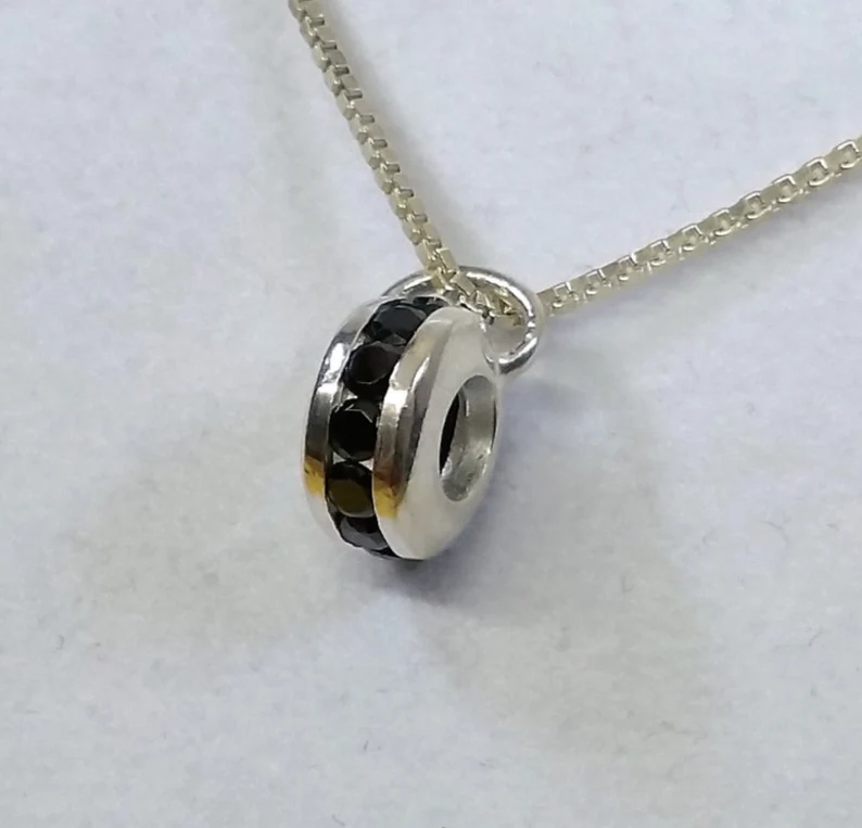 Anhänger Silberanhänger Beads Charms ohne Kette Silber 925 rund Kristalle dunkelblau Vintage elegant SKA1007 – Bild 4