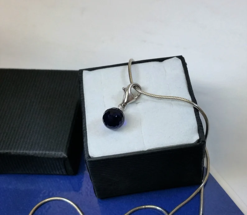 Anhänger Silberanhänger Charms Silber 925 Kristallstein Kugel blau Facettenschliff Vintage SKA935 – Bild 2