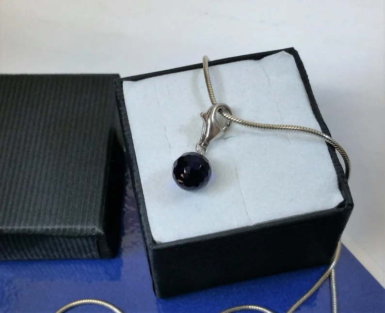 Anhänger Silberanhänger Charms Silber 925 Kristallstein Kugel blau Facettenschliff Vintage SKA935 – Bild 3