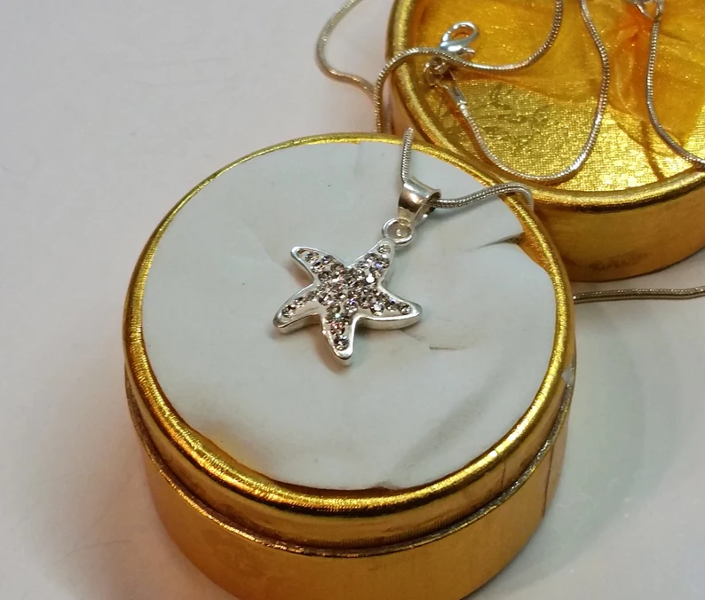 Anhänger Silberanhänger ohne Kette Silber 925 Stern Sternchen Seestern Kristalle edel Glitzer Vintage elegant SKA564 – Bild 2