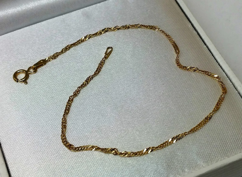 21 cm Armband zierlich 925 Silber vergoldet edel Vintage gedrehtes Design SA289 – Bild 2