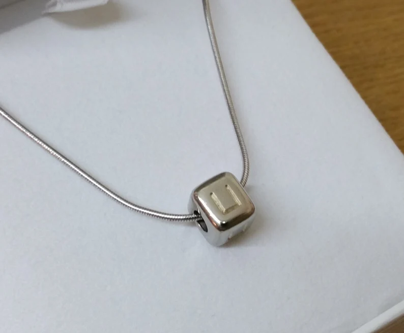 42,5 cm Kette Halskette Schlangenkette 925 Silber Schlangenkette mit Anhänger Silberwürfel U Vintage SKA893