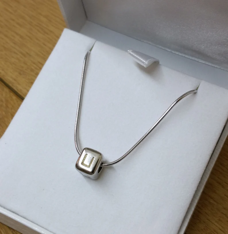 42,5 cm Kette Halskette Schlangenkette 925 Silber Schlangenkette mit Anhänger Silberwürfel U Vintage SKA893 – Bild 2