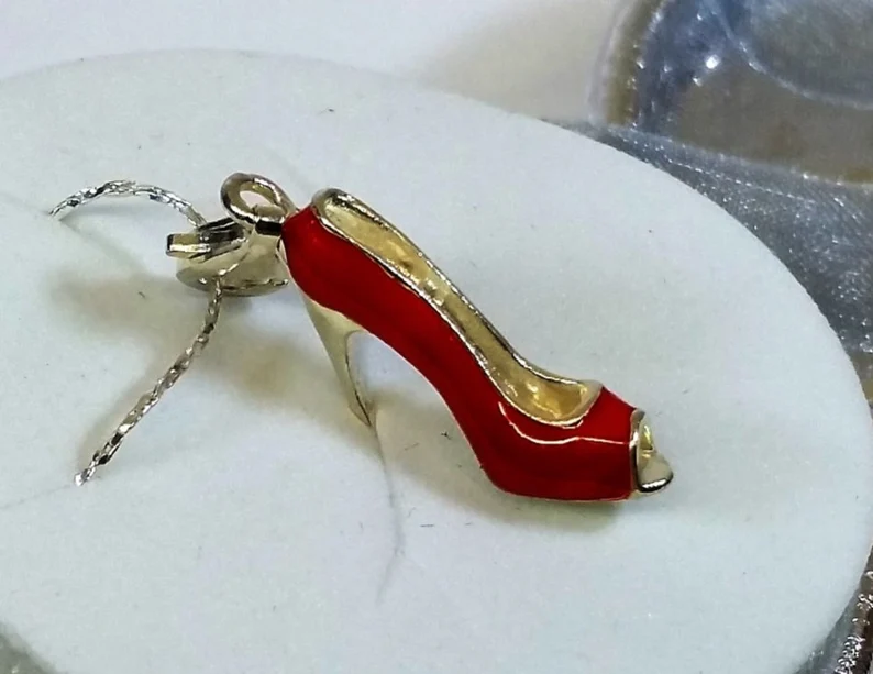 Charms Silberanhänger Anhänger Pumps Schuh Silber 925 Emaille rot Vintage elegant SKA452 – Bild 3