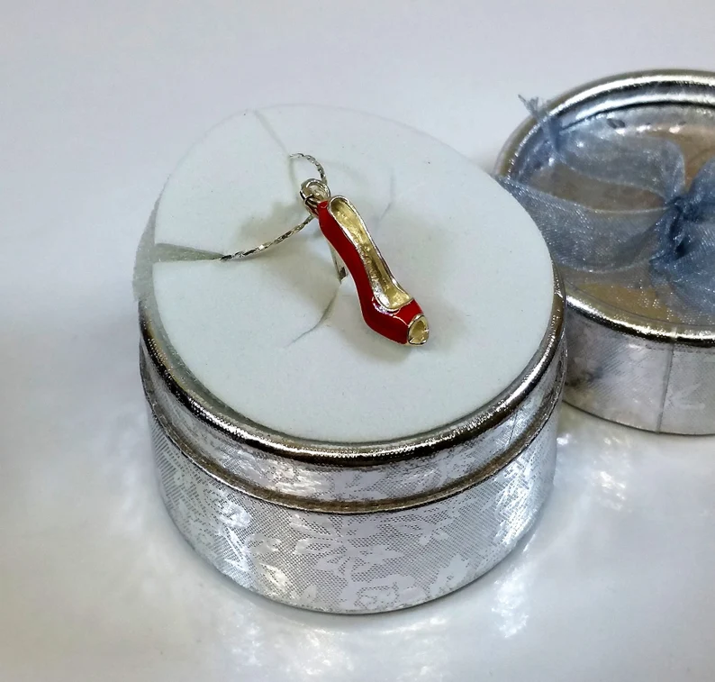 Charms Silberanhänger Anhänger Pumps Schuh Silber 925 Emaille rot Vintage elegant SKA452 – Bild 2
