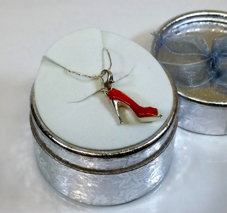 Charms Silberanhänger Anhänger Pumps Schuh Silber 925 Emaille rot Vintage elegant SKA452