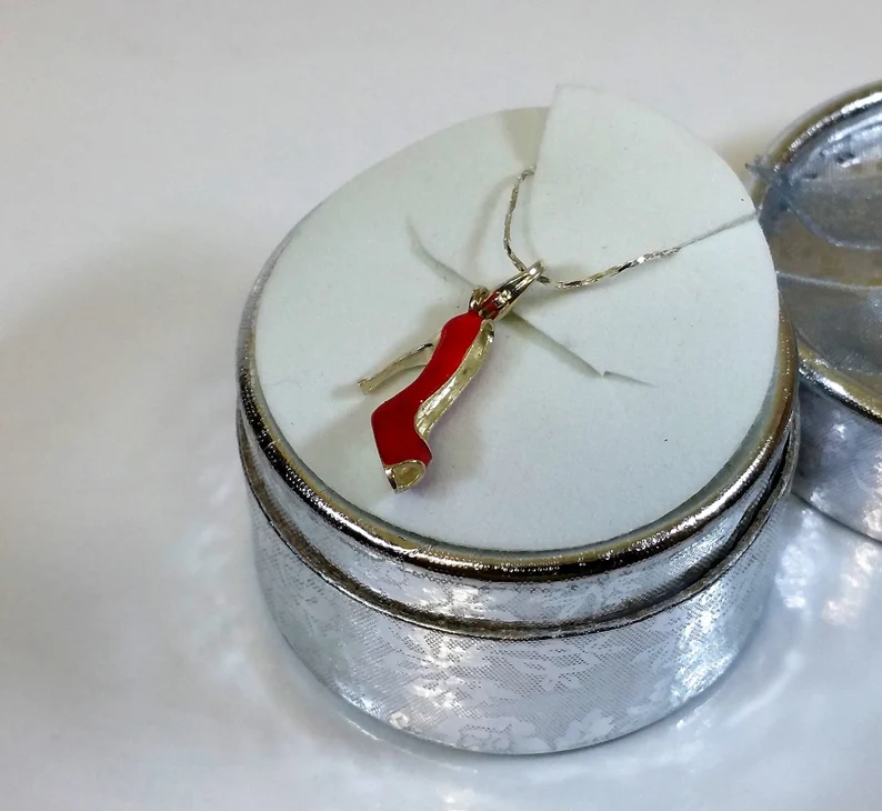 Charms Silberanhänger Anhänger Pumps Schuh Silber 925 Emaille rot Vintage elegant SKA452 – Bild 4