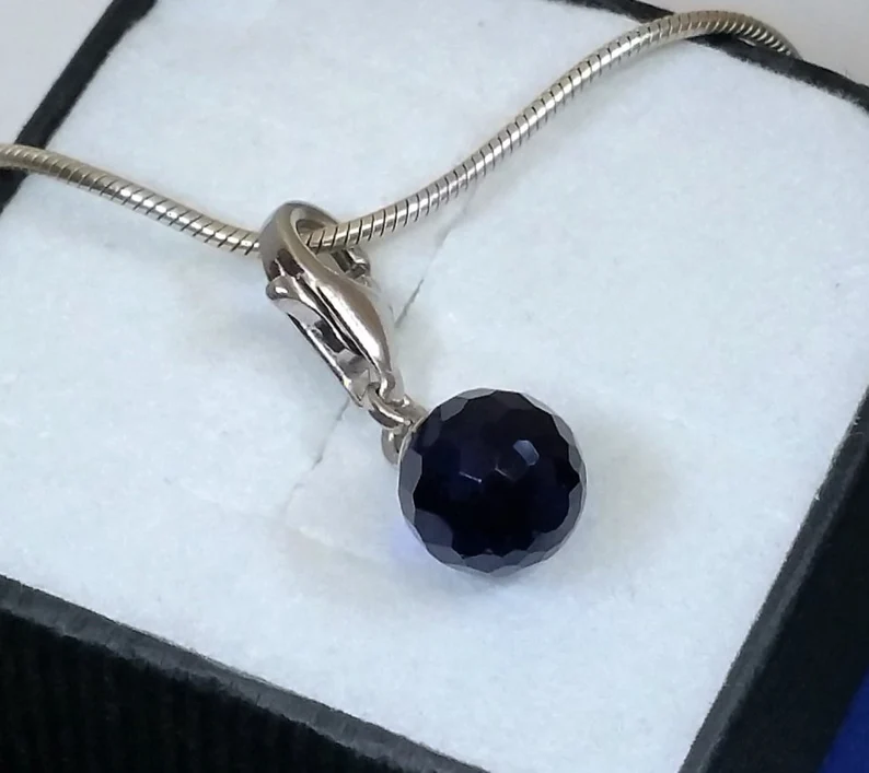 Anhänger Silberanhänger Charms Silber 925 Kristallstein Kugel blau Facettenschliff Vintage SKA935 – Bild 4
