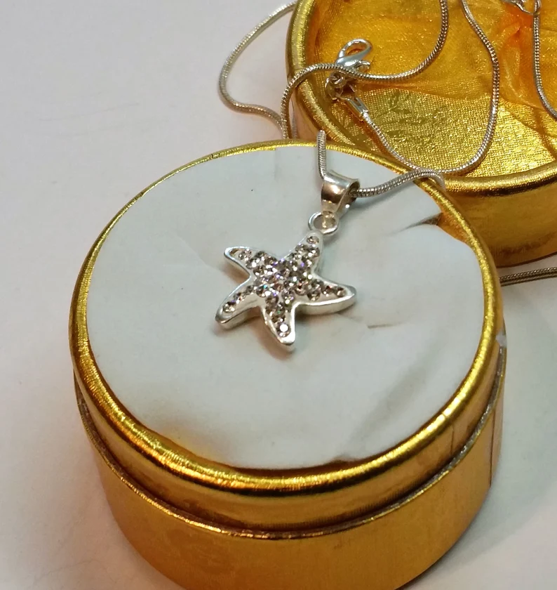 Anhänger Silberanhänger ohne Kette Silber 925 Stern Sternchen Seestern Kristalle edel Glitzer Vintage elegant SKA564