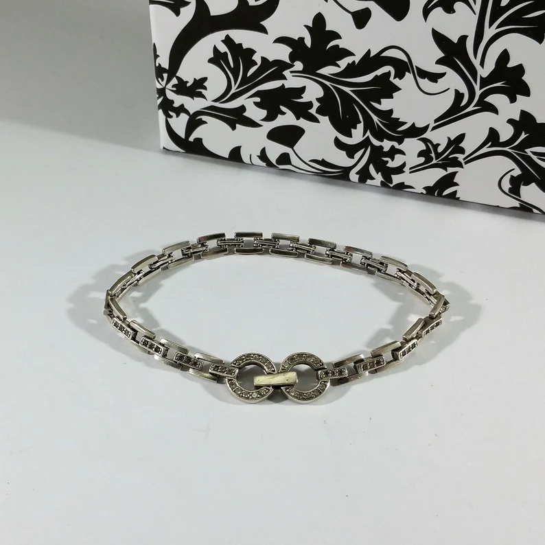 19 cm Armband Silberarmband Gliederarmband Silber 925 Kristalle klar Vintage elegant SA276 – Bild 2