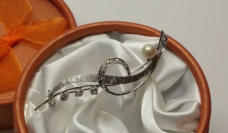 Design Brosche Anstecknadel Silber 925 Perle und Kristalle Vintage elegant SB233 – Bild 3