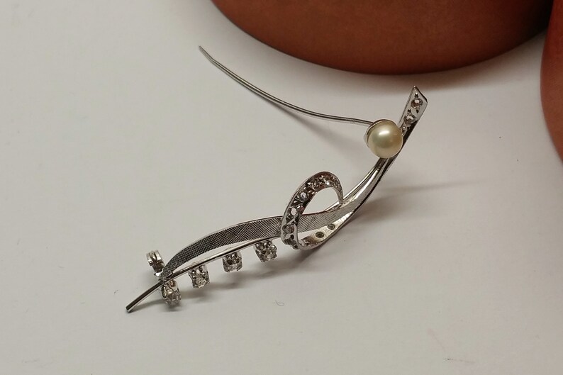 Design Brosche Anstecknadel Silber 925 Perle und Kristalle Vintage elegant SB233 – Bild 2