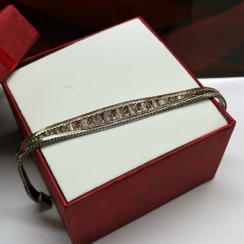 19 cm Armband Silberarmband Schlangenarmband Silber 800 Rubine Vintage Eleganz SA270