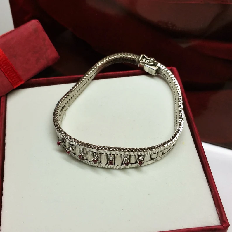 19 cm Armband Silberarmband Schlangenarmband Silber 800 Rubine Vintage Eleganz SA270 – Bild 2