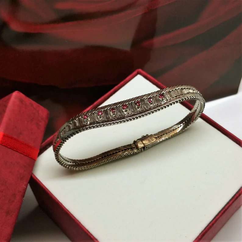 19 cm Armband Silberarmband Schlangenarmband Silber 800 Rubine Vintage Eleganz SA270 – Bild 3