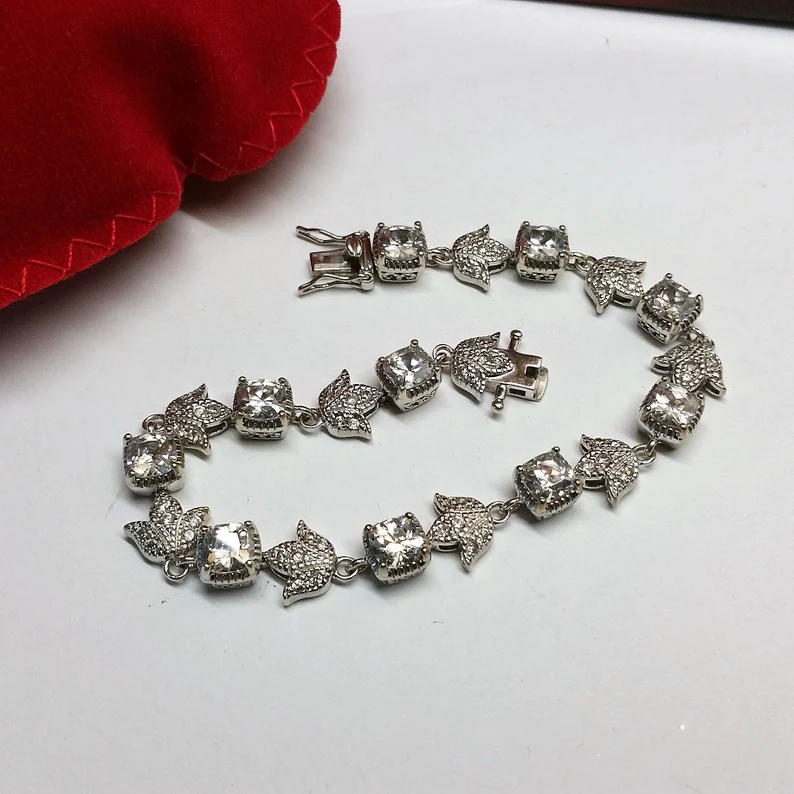 20 cm Armband Silberarmband Gliederarmband 925 Kristalle Krönchen Vintage edel nostalgisch SA460 – Bild 3