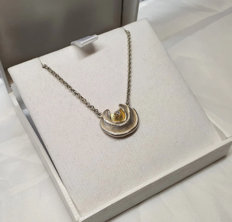 38 cm Kette Halskette Silber 925 mit Anhänger teilvergoldet Diamant Silberschmiede edel Vintage SK793