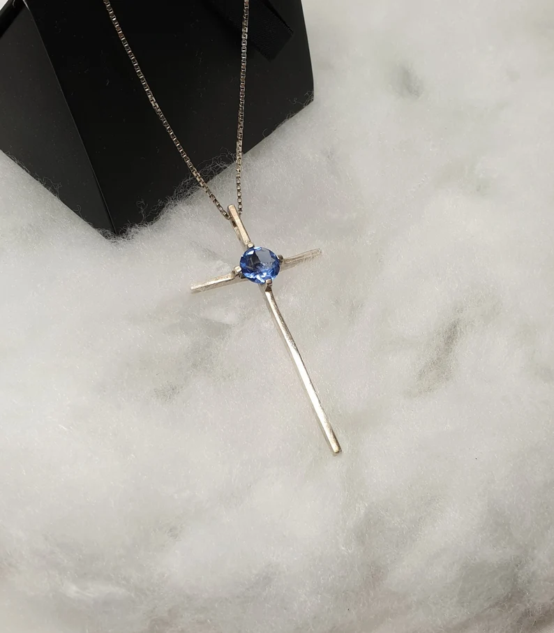Anhänger Silberkreuz Silberanhänger ohne Kette Kreuz Silber 925 Kristall blau elegantes Design Vintage SKA965 – Bild 4