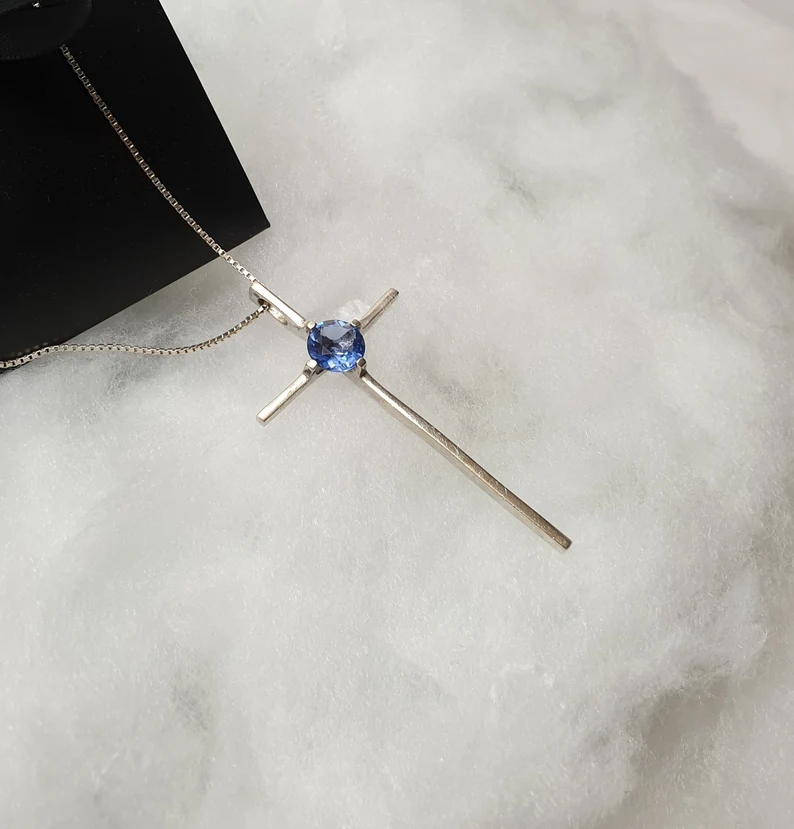 Anhänger Silberkreuz Silberanhänger ohne Kette Kreuz Silber 925 Kristall blau elegantes Design Vintage SKA965 – Bild 2