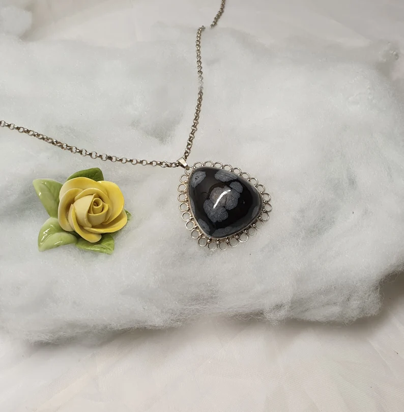 Nostalgischer Anhänger Silberanhänger ohne Kette Silber Obsidian Vintage elegant SKA948 – Bild 4