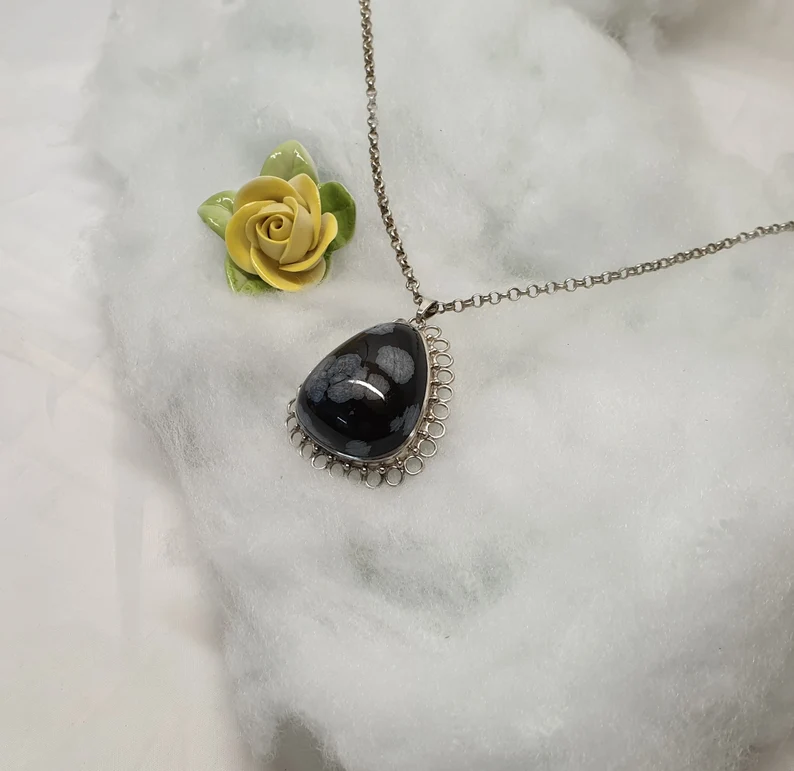 Nostalgischer Anhänger Silberanhänger ohne Kette Silber Obsidian Vintage elegant SKA948 – Bild 3