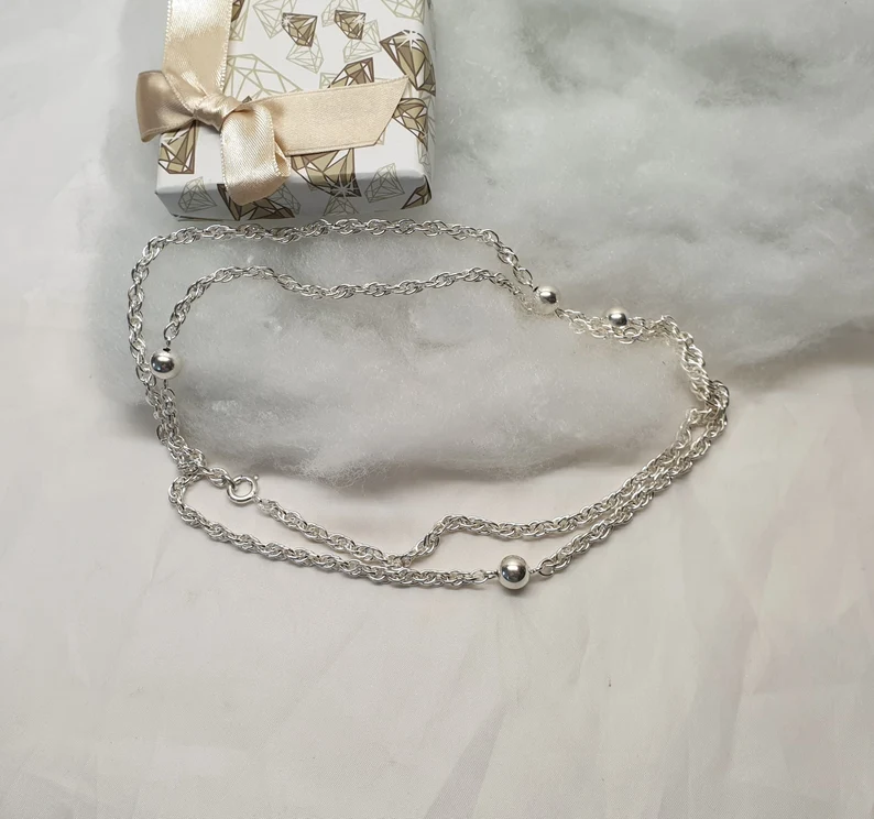 81 cm Nostalgische Kette Halskette Kugelkette Silber 835 Kugeln Vintage elegant SK974