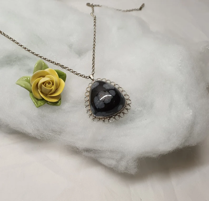 Nostalgischer Anhänger Silberanhänger ohne Kette Silber Obsidian Vintage elegant SKA948 – Bild 2