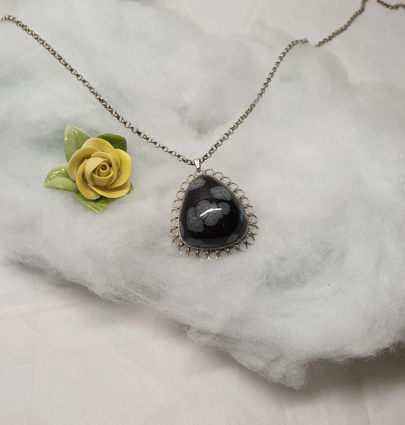 Nostalgischer Anhänger Silberanhänger ohne Kette Silber Obsidian Vintage elegant SKA948