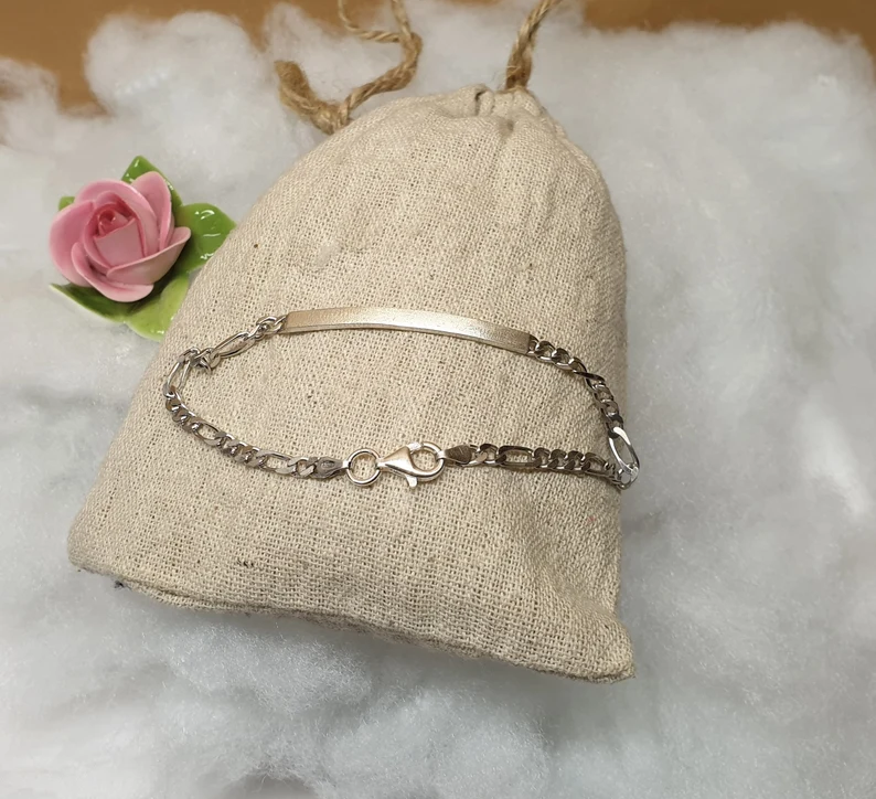 20,5 cm Armband Silberarmband Figaro Style Gravurplatte Silber 925 edel Vintage SA164