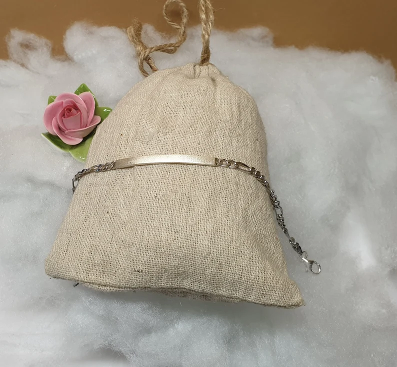 20,5 cm Armband Silberarmband Figaro Style Gravurplatte Silber 925 edel Vintage SA164 – Bild 2