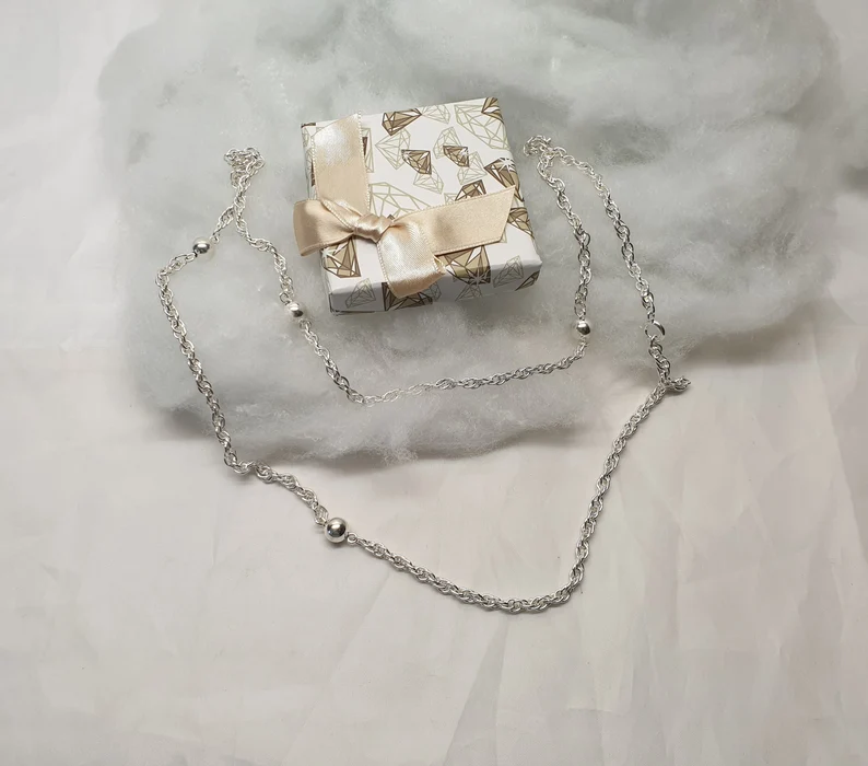 81 cm Nostalgische Kette Halskette Kugelkette Silber 835 Kugeln Vintage elegant SK974 – Bild 2