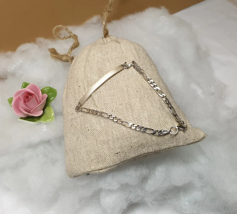 20,5 cm Armband Silberarmband Figaro Style Gravurplatte Silber 925 edel Vintage SA164 – Bild 3