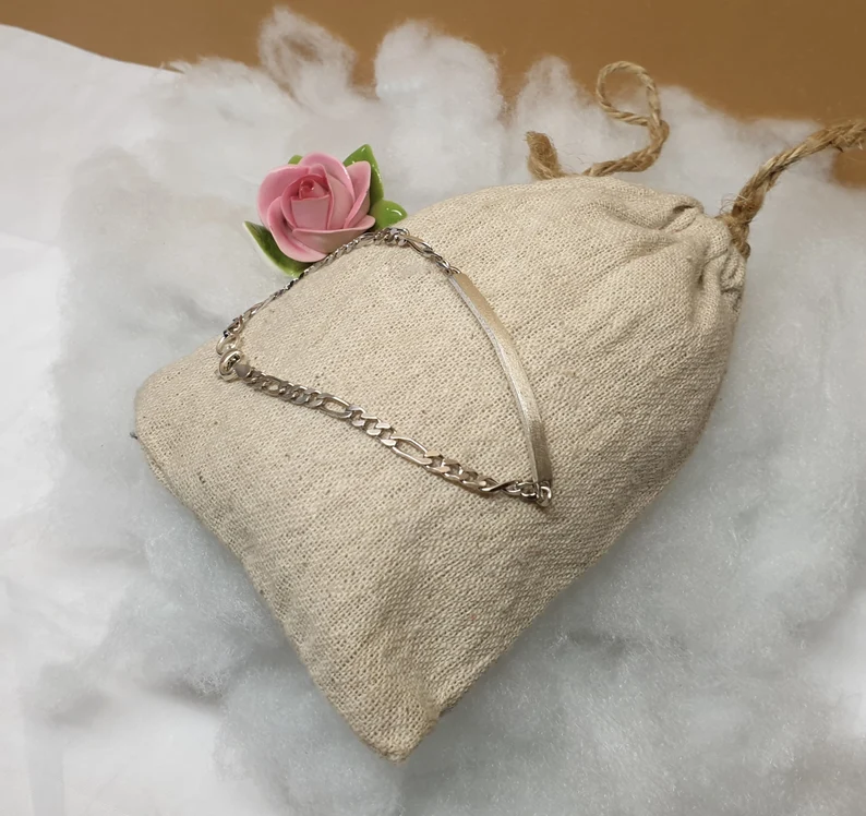 20,5 cm Armband Silberarmband Figaro Style Gravurplatte Silber 925 edel Vintage SA164 – Bild 4