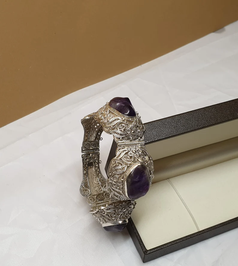 17,5 cm Armband Gliederarmband China Art Deco Silber Silver filigran Amethyst prachtvoll edel SA222 – Bild 3