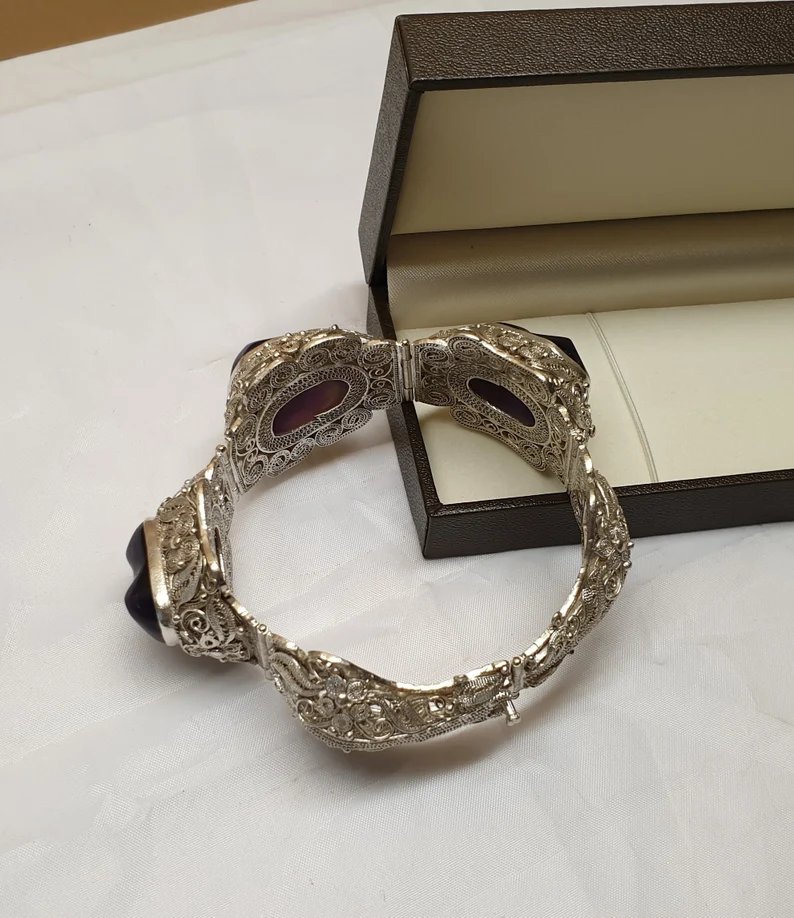 17,5 cm Armband Gliederarmband China Art Deco Silber Silver filigran Amethyst prachtvoll edel SA222 – Bild 4