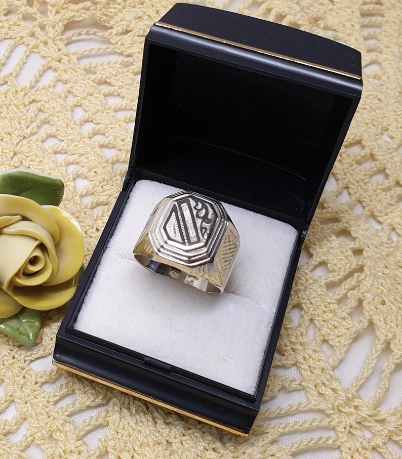 19,8 mm Ring Siegelring Silber 875 Emaille schwarz edles Design Vintage SR133