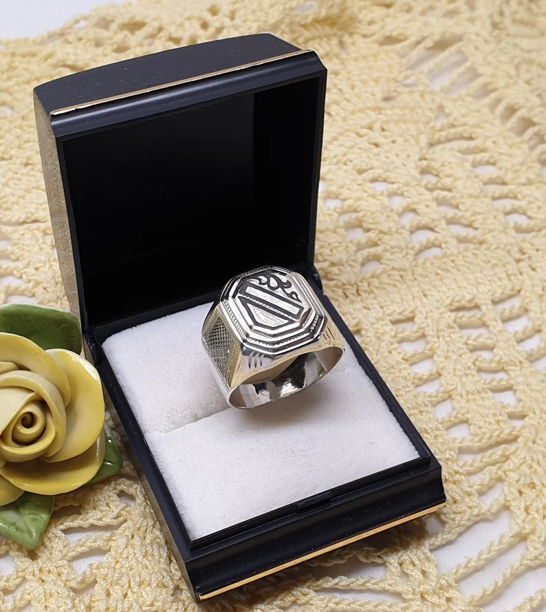 19,8 mm Ring Siegelring Silber 875 Emaille schwarz edles Design Vintage SR133 – Bild 2