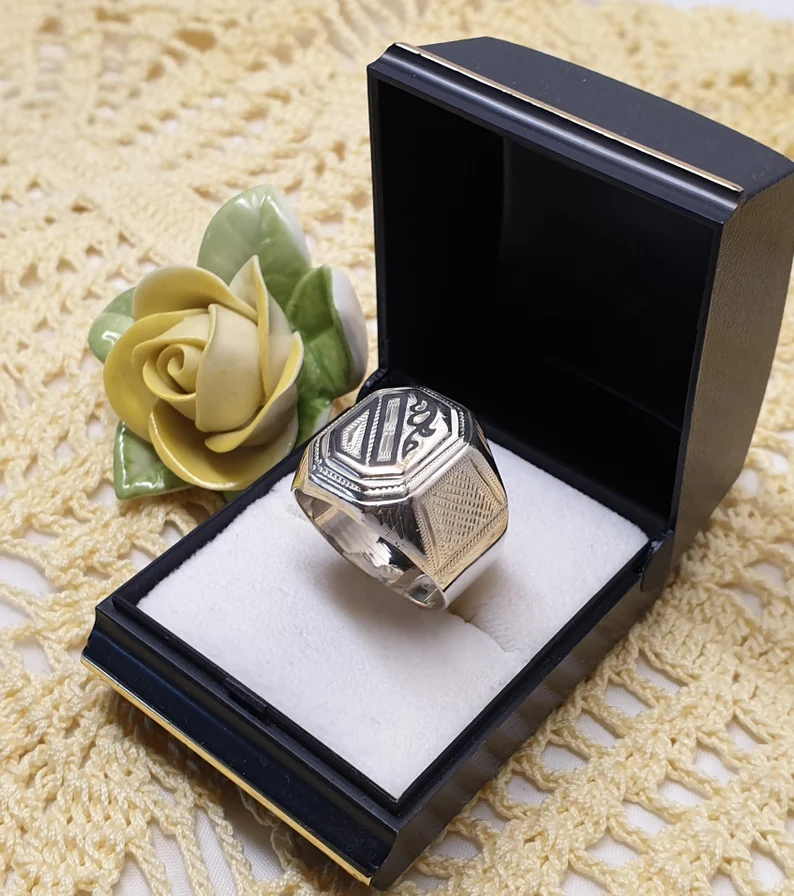 19,8 mm Ring Siegelring Silber 875 Emaille schwarz edles Design Vintage SR133 – Bild 4