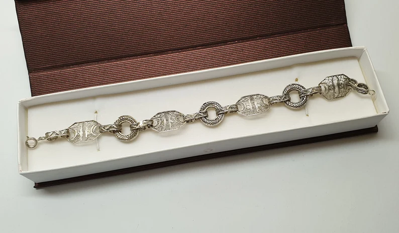 21 cm Armband Gliederarmband Silber 800 filigran Shabby Vintage Silberschmiede Kunst selten rar alt Unikat Rarität SA181 – Bild 2