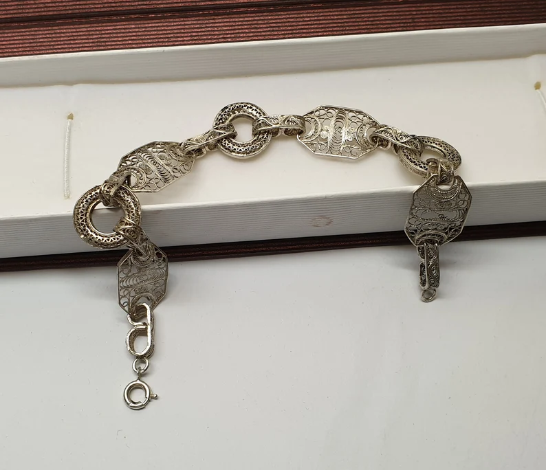 21 cm Armband Gliederarmband Silber 800 filigran Shabby Vintage Silberschmiede Kunst selten rar alt Unikat Rarität SA181 – Bild 3