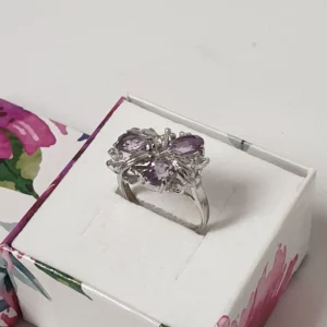 18 mm Ring Silberring 925 Silber Kristalle flieder Vintage elegant selten rar SR199