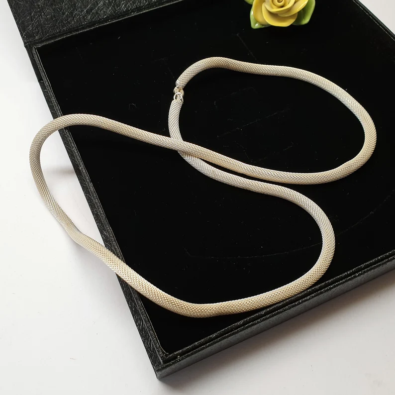 65 cm Kette Halskette Schlangenkette Design gewebt Silber 835 edel Vintage HK264 – Bild 4